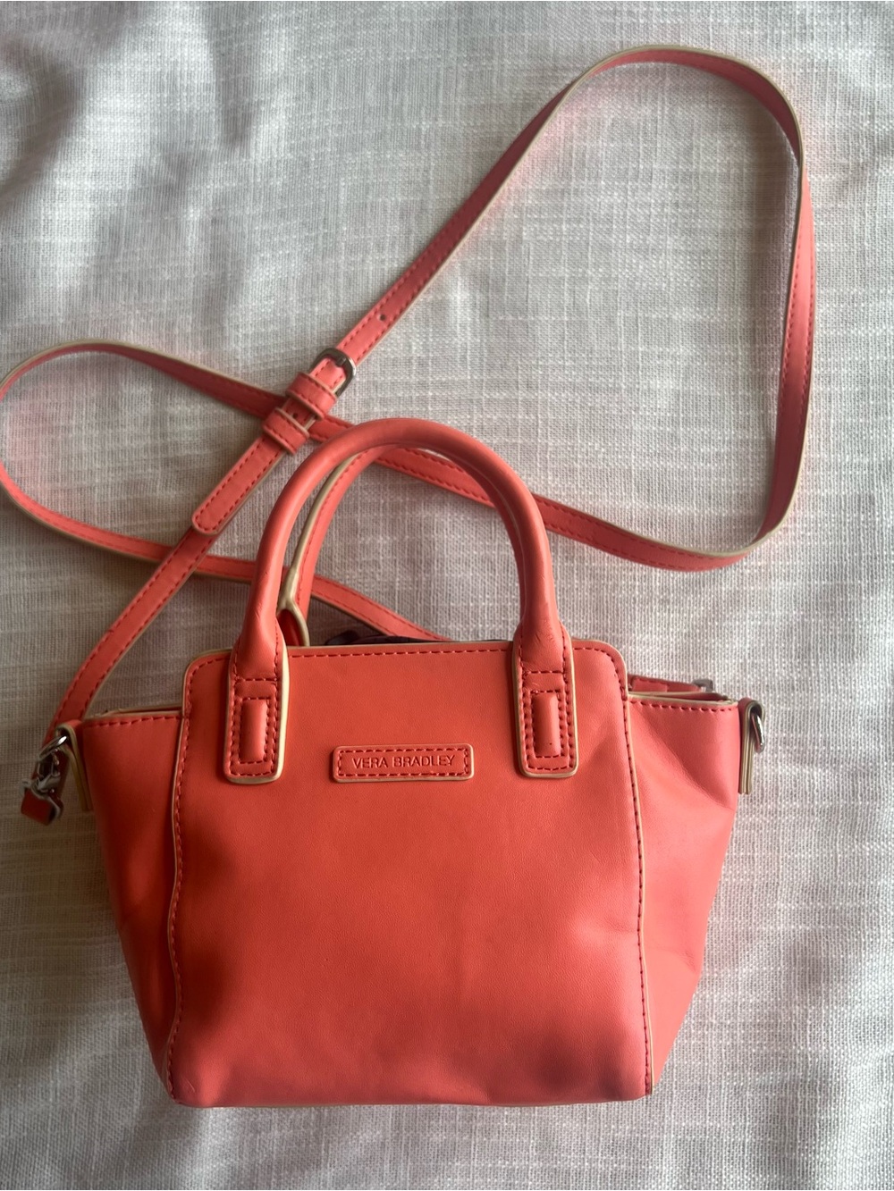 Vera Bradley Coral Faux Leather Satchel Crossbody Purse Bag
